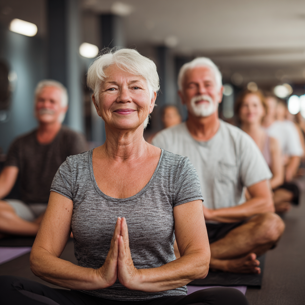Smiling older European woman completing reaction time assessment with trainer guidance